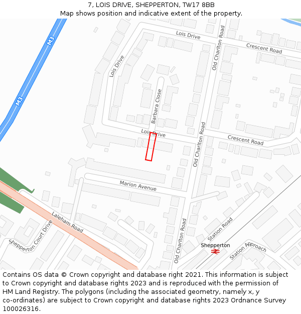 7, LOIS DRIVE, SHEPPERTON, TW17 8BB: Location map and indicative extent of plot