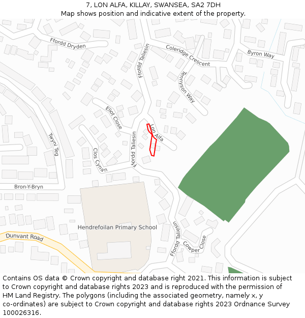 7, LON ALFA, KILLAY, SWANSEA, SA2 7DH: Location map and indicative extent of plot