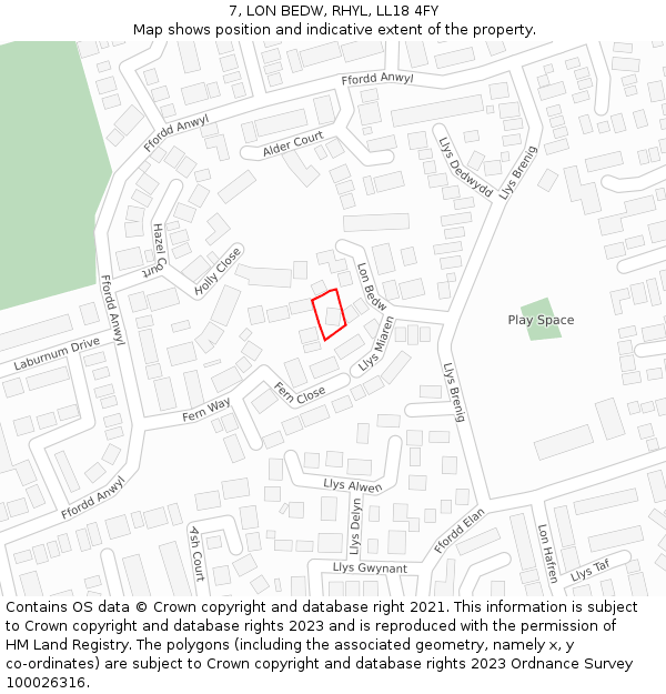 7, LON BEDW, RHYL, LL18 4FY: Location map and indicative extent of plot