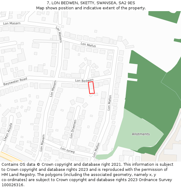 7, LON BEDWEN, SKETTY, SWANSEA, SA2 9ES: Location map and indicative extent of plot