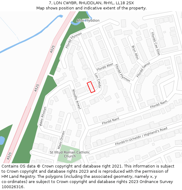 7, LON CWYBR, RHUDDLAN, RHYL, LL18 2SX: Location map and indicative extent of plot