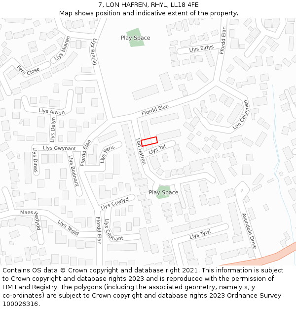 7, LON HAFREN, RHYL, LL18 4FE: Location map and indicative extent of plot