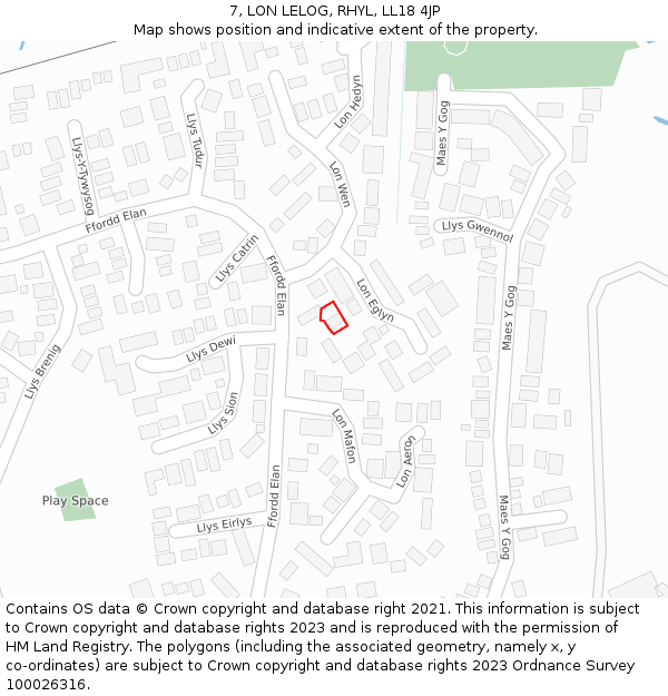 7, LON LELOG, RHYL, LL18 4JP: Location map and indicative extent of plot