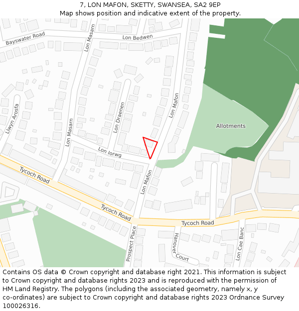 7, LON MAFON, SKETTY, SWANSEA, SA2 9EP: Location map and indicative extent of plot