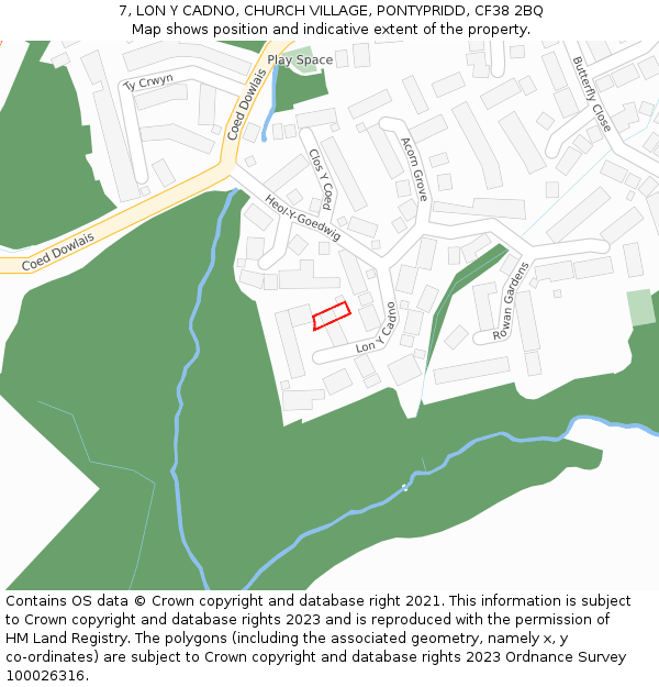 7, LON Y CADNO, CHURCH VILLAGE, PONTYPRIDD, CF38 2BQ: Location map and indicative extent of plot