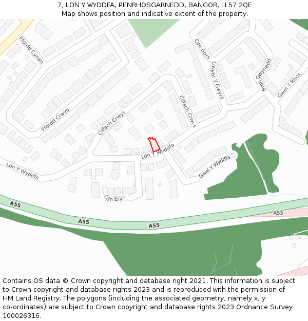 7, LON Y WYDDFA, PENRHOSGARNEDD, BANGOR, LL57 2QE: Location map and indicative extent of plot