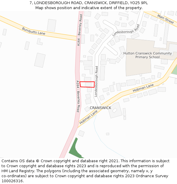 7, LONDESBOROUGH ROAD, CRANSWICK, DRIFFIELD, YO25 9PL: Location map and indicative extent of plot