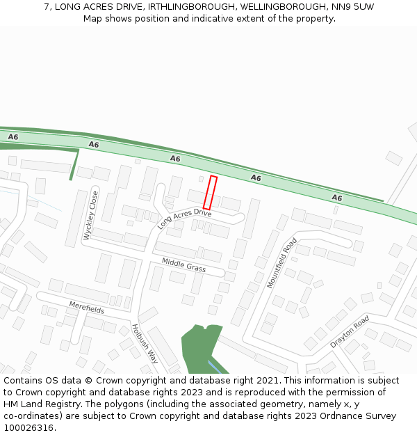 7, LONG ACRES DRIVE, IRTHLINGBOROUGH, WELLINGBOROUGH, NN9 5UW: Location map and indicative extent of plot