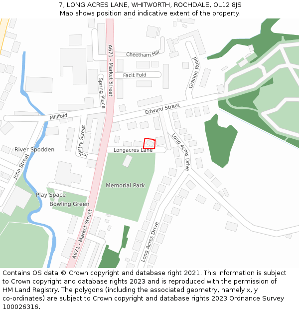 7, LONG ACRES LANE, WHITWORTH, ROCHDALE, OL12 8JS: Location map and indicative extent of plot