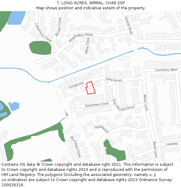 7, LONG ACRES, WIRRAL, CH49 2SP: Location map and indicative extent of plot