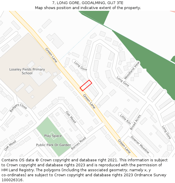 7, LONG GORE, GODALMING, GU7 3TE: Location map and indicative extent of plot