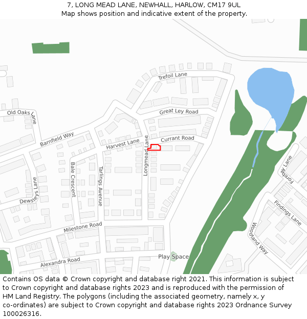 7, LONG MEAD LANE, NEWHALL, HARLOW, CM17 9UL: Location map and indicative extent of plot