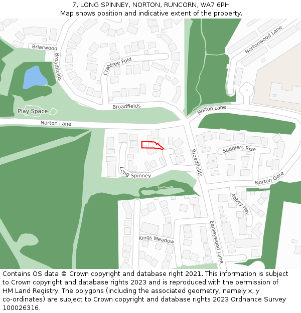 7, LONG SPINNEY, NORTON, RUNCORN, WA7 6PH: Location map and indicative extent of plot