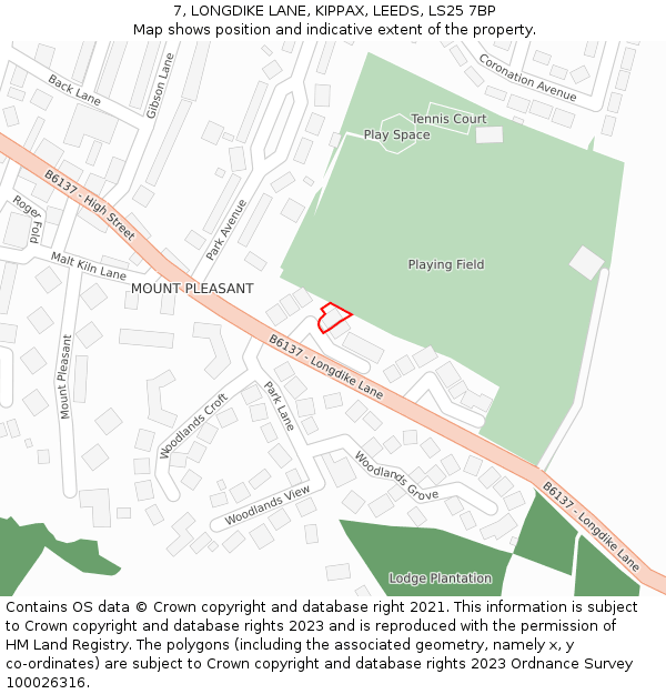 7, LONGDIKE LANE, KIPPAX, LEEDS, LS25 7BP: Location map and indicative extent of plot