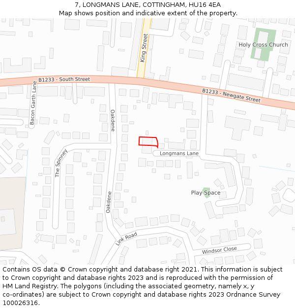 7, LONGMANS LANE, COTTINGHAM, HU16 4EA: Location map and indicative extent of plot