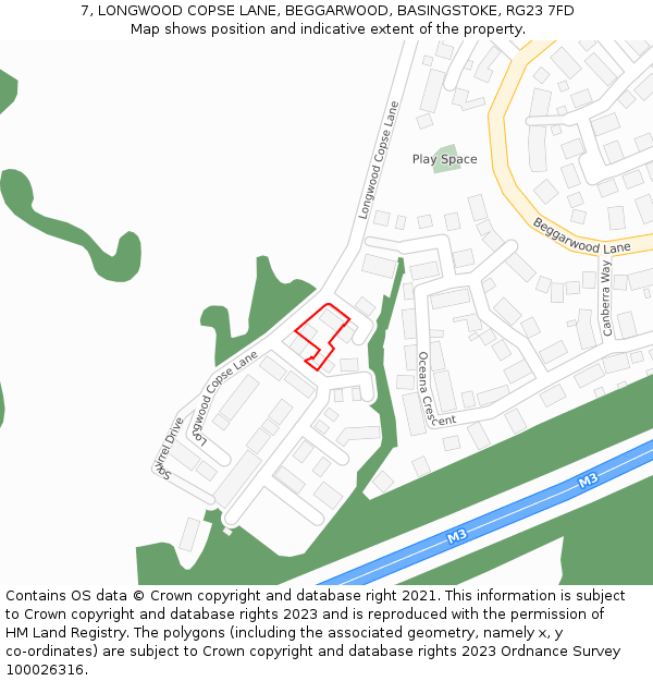 7, LONGWOOD COPSE LANE, BEGGARWOOD, BASINGSTOKE, RG23 7FD: Location map and indicative extent of plot