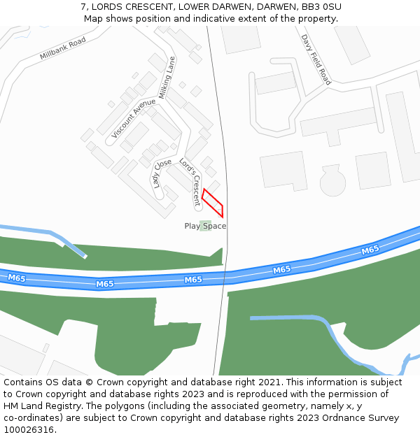 7, LORDS CRESCENT, LOWER DARWEN, DARWEN, BB3 0SU: Location map and indicative extent of plot