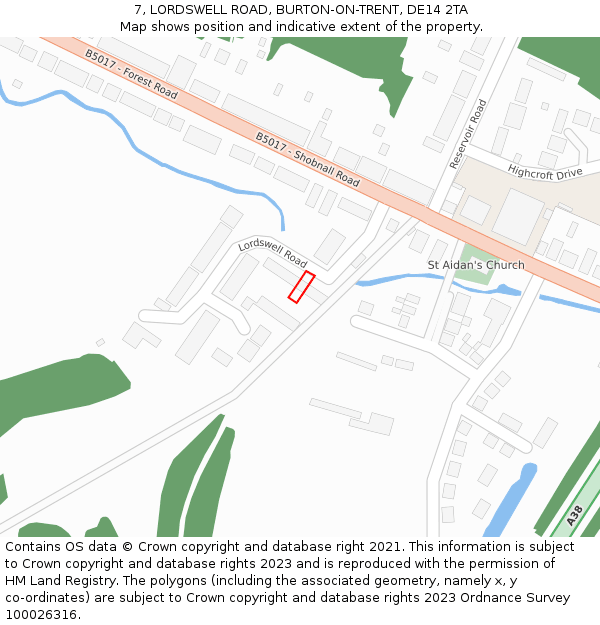 7, LORDSWELL ROAD, BURTON-ON-TRENT, DE14 2TA: Location map and indicative extent of plot