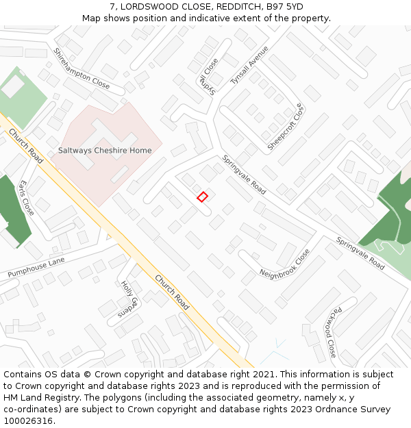 7, LORDSWOOD CLOSE, REDDITCH, B97 5YD: Location map and indicative extent of plot