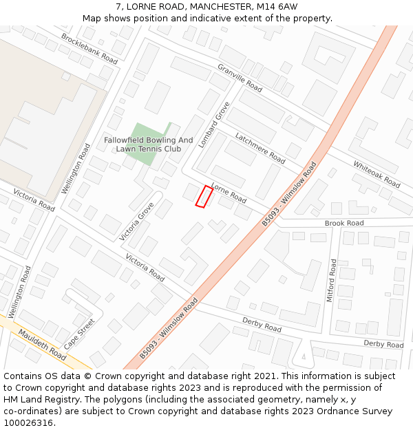 7, LORNE ROAD, MANCHESTER, M14 6AW: Location map and indicative extent of plot