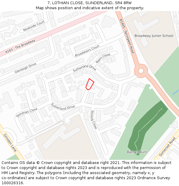 7, LOTHIAN CLOSE, SUNDERLAND, SR4 8RW: Location map and indicative extent of plot