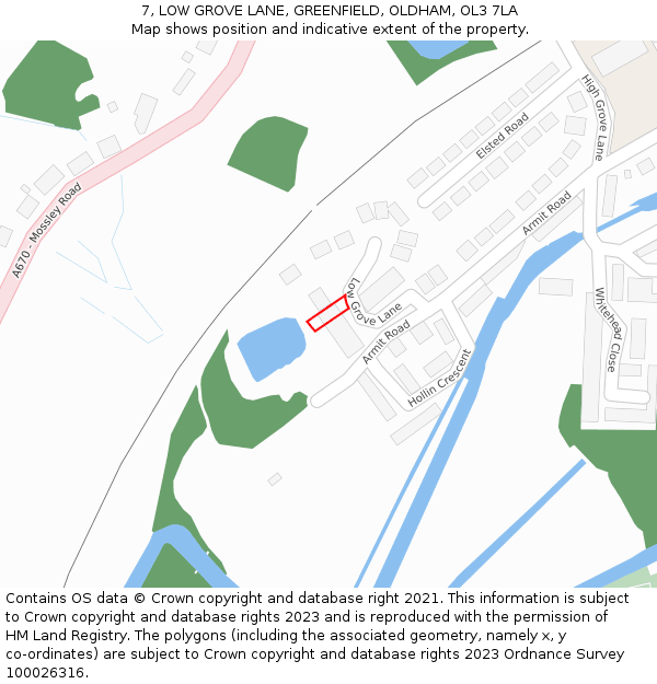 7, LOW GROVE LANE, GREENFIELD, OLDHAM, OL3 7LA: Location map and indicative extent of plot