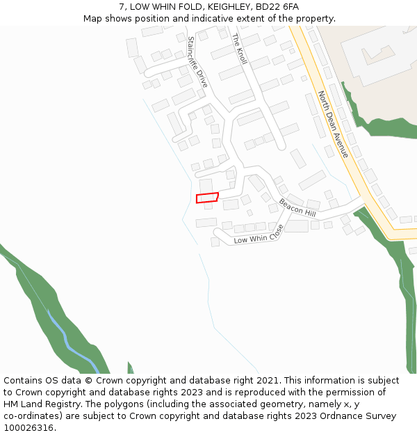 7, LOW WHIN FOLD, KEIGHLEY, BD22 6FA: Location map and indicative extent of plot