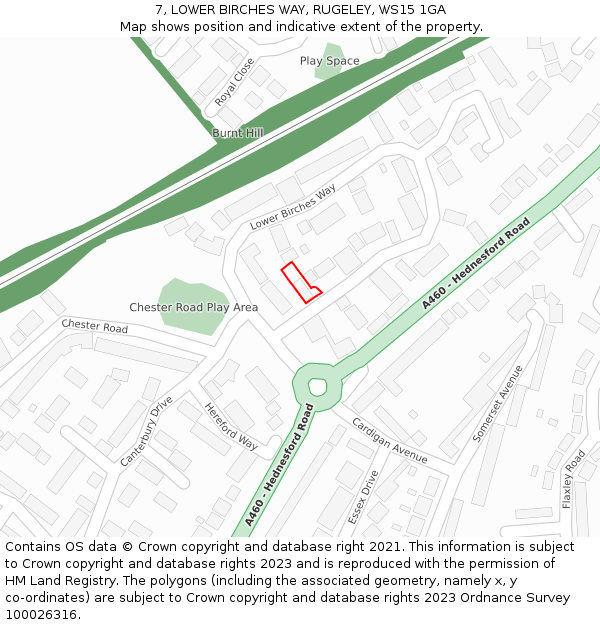 7, LOWER BIRCHES WAY, RUGELEY, WS15 1GA: Location map and indicative extent of plot