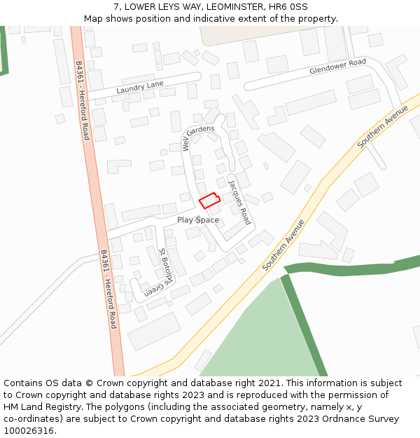 7, LOWER LEYS WAY, LEOMINSTER, HR6 0SS: Location map and indicative extent of plot