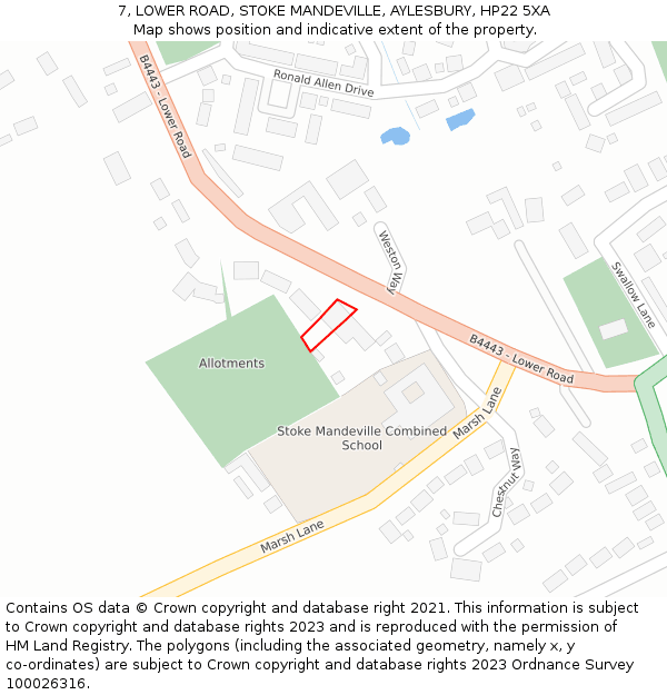 7, LOWER ROAD, STOKE MANDEVILLE, AYLESBURY, HP22 5XA: Location map and indicative extent of plot