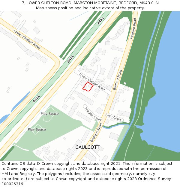 7, LOWER SHELTON ROAD, MARSTON MORETAINE, BEDFORD, MK43 0LN: Location map and indicative extent of plot