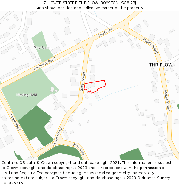 7, LOWER STREET, THRIPLOW, ROYSTON, SG8 7RJ: Location map and indicative extent of plot