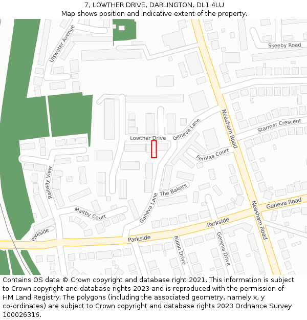 7, LOWTHER DRIVE, DARLINGTON, DL1 4LU: Location map and indicative extent of plot