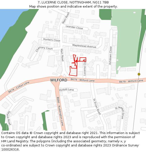 7, LUCERNE CLOSE, NOTTINGHAM, NG11 7BB: Location map and indicative extent of plot