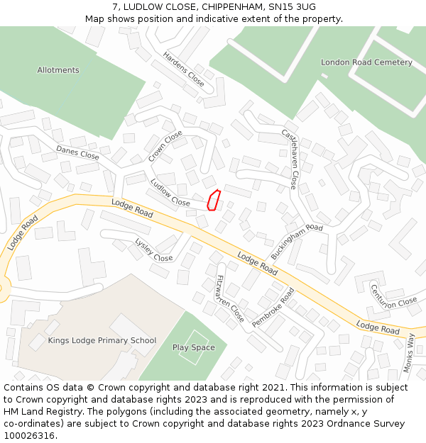 7, LUDLOW CLOSE, CHIPPENHAM, SN15 3UG: Location map and indicative extent of plot