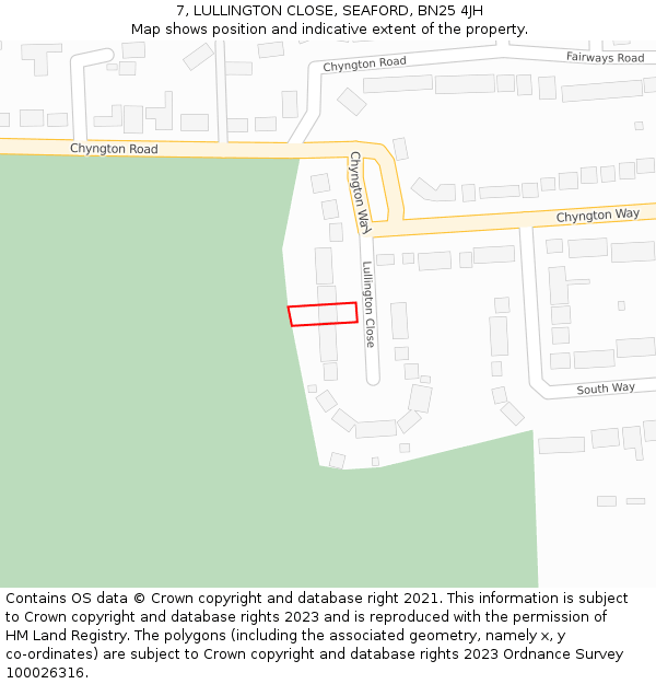 7, LULLINGTON CLOSE, SEAFORD, BN25 4JH: Location map and indicative extent of plot