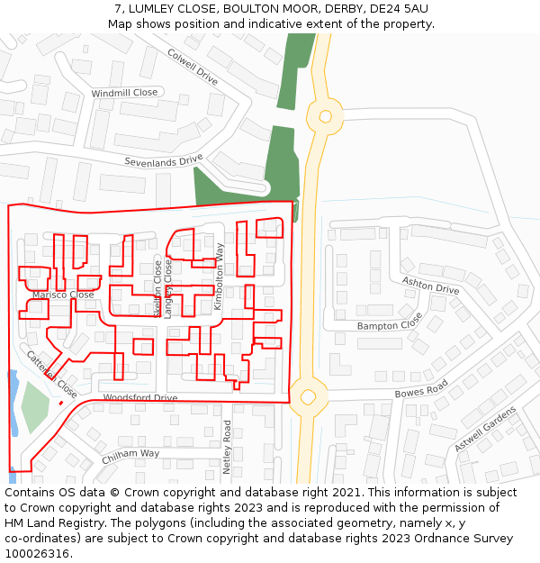 7, LUMLEY CLOSE, BOULTON MOOR, DERBY, DE24 5AU: Location map and indicative extent of plot