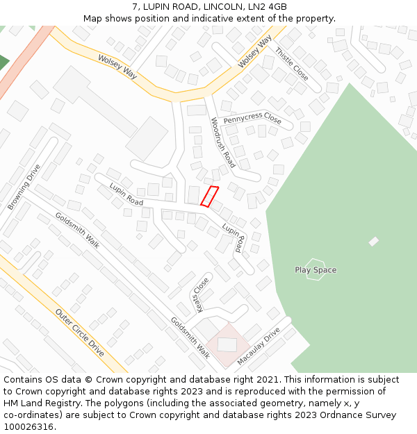 7, LUPIN ROAD, LINCOLN, LN2 4GB: Location map and indicative extent of plot