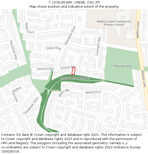 7, LYCEUM WAY, CREWE, CW1 3YF: Location map and indicative extent of plot