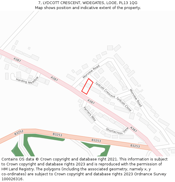 7, LYDCOTT CRESCENT, WIDEGATES, LOOE, PL13 1QG: Location map and indicative extent of plot