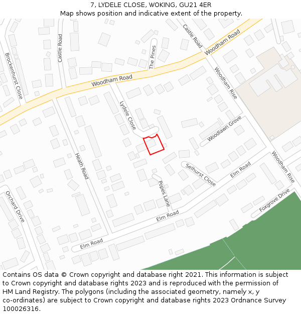 7, LYDELE CLOSE, WOKING, GU21 4ER: Location map and indicative extent of plot