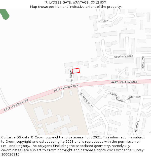 7, LYDSEE GATE, WANTAGE, OX12 9XY: Location map and indicative extent of plot
