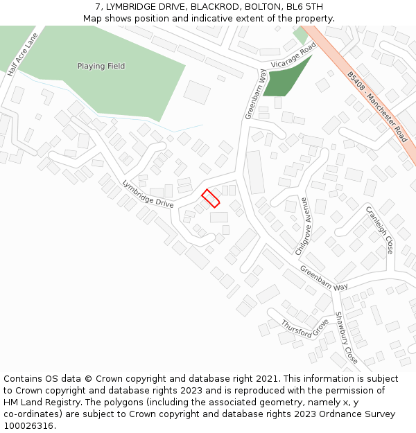 7, LYMBRIDGE DRIVE, BLACKROD, BOLTON, BL6 5TH: Location map and indicative extent of plot