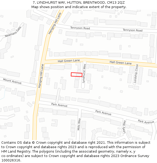 7, LYNDHURST WAY, HUTTON, BRENTWOOD, CM13 2QZ: Location map and indicative extent of plot