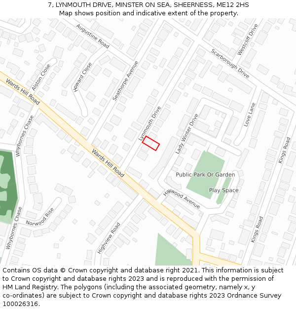 7, LYNMOUTH DRIVE, MINSTER ON SEA, SHEERNESS, ME12 2HS: Location map and indicative extent of plot