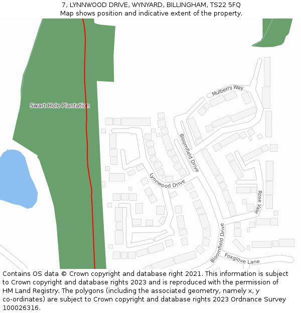 7, LYNNWOOD DRIVE, WYNYARD, BILLINGHAM, TS22 5FQ: Location map and indicative extent of plot