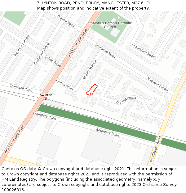 7, LYNTON ROAD, PENDLEBURY, MANCHESTER, M27 6HD: Location map and indicative extent of plot