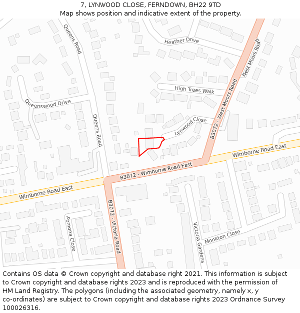 7, LYNWOOD CLOSE, FERNDOWN, BH22 9TD: Location map and indicative extent of plot