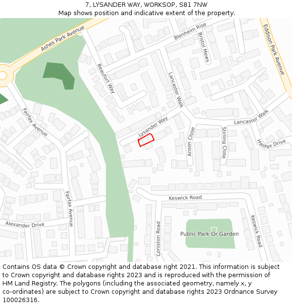 7, LYSANDER WAY, WORKSOP, S81 7NW: Location map and indicative extent of plot