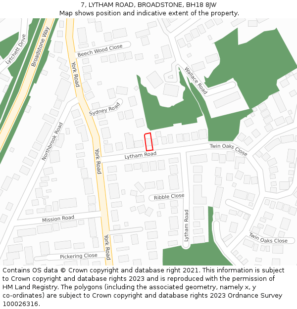 7, LYTHAM ROAD, BROADSTONE, BH18 8JW: Location map and indicative extent of plot